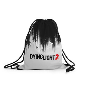 Рюкзак-мешок 3D с принтом Dying Light 2 в Курске, 100% полиэстер | плотность ткани — 200 г/м2, размер — 35 х 45 см; лямки — толстые шнурки, застежка на шнуровке, без карманов и подкладки | Тематика изображения на принте: 2 | 2021 | dying light | light | logo | techland | игра | красный | кровь | лого | логотип
