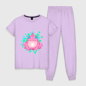 Женская пижама хлопок с принтом Гипножаба в Курске, 100% хлопок | брюки и футболка прямого кроя, без карманов, на брюках мягкая резинка на поясе и по низу штанин | frog | toad | unicorn | гипноз | единорог | лягушка | няшка | пузыри