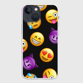 Чехол для iPhone 13 mini с принтом Emoji в Курске,  |  | school | пенал | прикольный пенал | смайлы | школа | школьный пенал | эмодзи