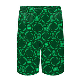Детские спортивные шорты 3D с принтом Зелёный узор в Курске,  100% полиэстер
 | пояс оформлен широкой мягкой резинкой, ткань тянется
 | геометрические фигуры | зеленый | круг | ромб | светлый | темный | узор