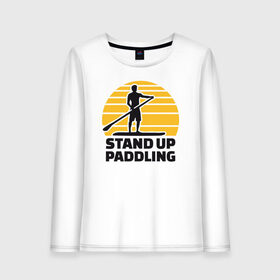 Женский лонгслив хлопок с принтом Stand up paddling в Курске, 100% хлопок |  | Тематика изображения на принте: serfing | sup serfing | sup серфинг | сап серфинг | серфинг