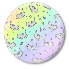 Значок с принтом КАВАЙНЫЕ КОТИКИ в Курске,  металл | круглая форма, металлическая застежка в виде булавки | Тематика изображения на принте: animal | cat | cute | pet | аниме | животное | кавай | киса | кот | котэ | милое