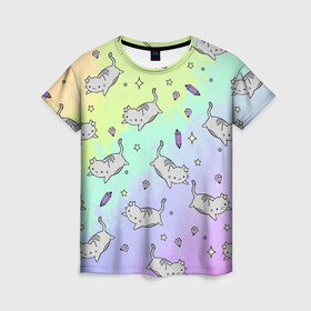 Женская футболка 3D с принтом КАВАЙНЫЕ КОТИКИ в Курске, 100% полиэфир ( синтетическое хлопкоподобное полотно) | прямой крой, круглый вырез горловины, длина до линии бедер | animal | cat | cute | pet | аниме | животное | кавай | киса | кот | котэ | милое
