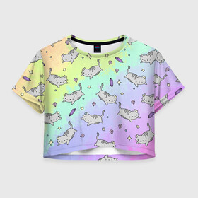 Женская футболка Crop-top 3D с принтом КАВАЙНЫЕ КОТИКИ в Курске, 100% полиэстер | круглая горловина, длина футболки до линии талии, рукава с отворотами | animal | cat | cute | pet | аниме | животное | кавай | киса | кот | котэ | милое