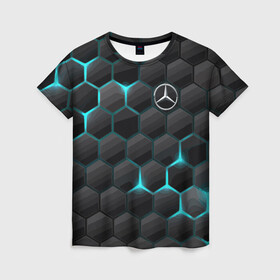 Женская футболка 3D с принтом Mercedes-Benz в Курске, 100% полиэфир ( синтетическое хлопкоподобное полотно) | прямой крой, круглый вырез горловины, длина до линии бедер | cell | germany | mercedes benz | pattern | prestige | германия | мерседес | престиж | соты | узор