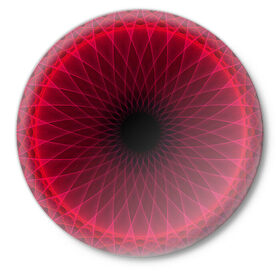 Значок с принтом Неоновый туннель в Курске,  металл | круглая форма, металлическая застежка в виде булавки | красный | линии | неон | туннель | чёрный