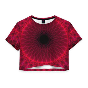 Женская футболка Crop-top 3D с принтом Неоновый туннель в Курске, 100% полиэстер | круглая горловина, длина футболки до линии талии, рукава с отворотами | красный | линии | неон | туннель | чёрный