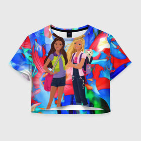 Женская футболка Crop-top 3D с принтом Две подружки в Курске, 100% полиэстер | круглая горловина, длина футболки до линии талии, рукава с отворотами | девочкам | девушкам | друзья | лучшей подруге | подруги