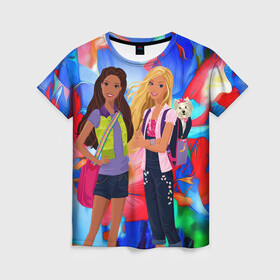 Женская футболка 3D с принтом Две подружки в Курске, 100% полиэфир ( синтетическое хлопкоподобное полотно) | прямой крой, круглый вырез горловины, длина до линии бедер | девочкам | девушкам | друзья | лучшей подруге | подруги