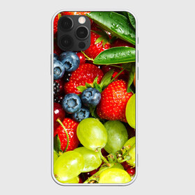 Чехол для iPhone 12 Pro Max с принтом Фруктовый рай в Курске, Силикон |  | виноград | ежевика | клубника | лимон | смородина