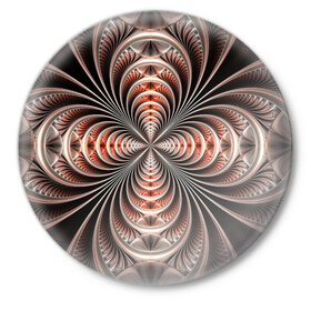 Значок с принтом Зеркальная спираль в Курске,  металл | круглая форма, металлическая застежка в виде булавки | зеркало | зеркальный рисунок | серебренный рисунок | серебро | спираль | туннель | цветок