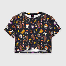 Женская футболка Crop-top 3D с принтом Скуби-Ду Хэллоуин паттерн в Курске, 100% полиэстер | круглая горловина, длина футболки до линии талии, рукава с отворотами | scooby doo | vdzabma | скуби ду