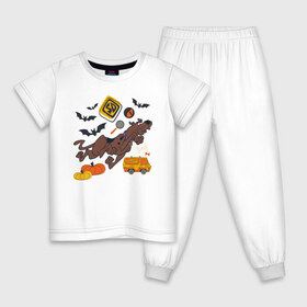Детская пижама хлопок с принтом Скуби-Ду Хэллоуин в Курске, 100% хлопок |  брюки и футболка прямого кроя, без карманов, на брюках мягкая резинка на поясе и по низу штанин
 | scooby doo | vdzabma | скуби ду