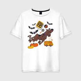 Женская футболка хлопок Oversize с принтом Скуби-Ду Хэллоуин в Курске, 100% хлопок | свободный крой, круглый ворот, спущенный рукав, длина до линии бедер
 | scooby doo | vdzabma | скуби ду