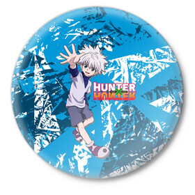 Значок с принтом Киллуа Hunter x Hunter в Курске,  металл | круглая форма, металлическая застежка в виде булавки | anime | hunter | hunter x hunter | killua | zoldyck | аниме | зодиак | охотник | охотники