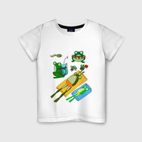 Детская футболка хлопок с принтом Лягушки в Курске, 100% хлопок | круглый вырез горловины, полуприлегающий силуэт, длина до линии бедер | загорают | море | отдых