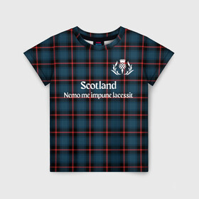Детская футболка 3D с принтом Шотландия в Курске, 100% гипоаллергенный полиэфир | прямой крой, круглый вырез горловины, длина до линии бедер, чуть спущенное плечо, ткань немного тянется | england | scotland | англия | великобритания | волынка | девиз | килт | клан | клетка | королевство | шотландия | шотландка