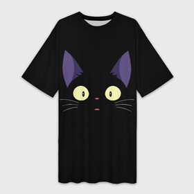 Платье-футболка 3D с принтом Дзи Дзи в Курске,  |  | cat | delivery | ji | jiji | kikis | service | totoro | ведьмина | дзи | дзидзи | доставки | кики | кот | котенок | котик | кэт | миядзаки | служба | тоторо | хаяо | черный