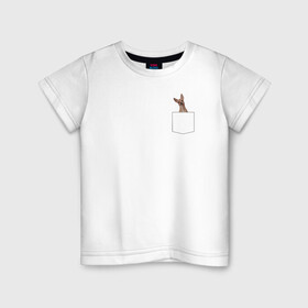 Детская футболка хлопок с принтом Собачка в кармане в Курске, 100% хлопок | круглый вырез горловины, полуприлегающий силуэт, длина до линии бедер | в кармашке | карманная собачка | пёсик | пинчер | собака в кармане | собакен | собачка | той