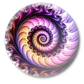 Значок с принтом Спираль улитки в Курске,  металл | круглая форма, металлическая застежка в виде булавки | волна | волны | желтый | раковина улитки | розовый | синий | спираль | улитка | фиолетовый
