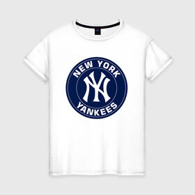 Женская футболка хлопок с принтом New York Yankees в Курске, 100% хлопок | прямой крой, круглый вырез горловины, длина до линии бедер, слегка спущенное плечо | 