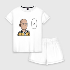 Женская пижама с шортиками хлопок с принтом Сайтама в Курске, 100% хлопок | футболка прямого кроя, шорты свободные с широкой мягкой резинкой | ван пач мэн | ок | сайтама