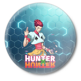 Значок с принтом Хисока Hunter x Hunter в Курске,  металл | круглая форма, металлическая застежка в виде булавки | anime | hunter | hunter x hunter | zoldyck | аниме | зодиак | охотник | охотники | хисока