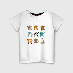 Детская футболка хлопок с принтом DAB & ANIMALS в Курске, 100% хлопок | круглый вырез горловины, полуприлегающий силуэт, длина до линии бедер | Тематика изображения на принте: animals | cat | dab | dog | fox | дэб | единорог | единорог дэб | животные | инопланетянин | конь | кот дэб | кошка | ленивец | лиса | лиса дэб | лошадь | медведь | медведь дэб | панда | панда дэб | собака | собака дэб