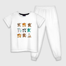 Детская пижама хлопок с принтом DAB & ANIMALS в Курске, 100% хлопок |  брюки и футболка прямого кроя, без карманов, на брюках мягкая резинка на поясе и по низу штанин
 | Тематика изображения на принте: animals | cat | dab | dog | fox | дэб | единорог | единорог дэб | животные | инопланетянин | конь | кот дэб | кошка | ленивец | лиса | лиса дэб | лошадь | медведь | медведь дэб | панда | панда дэб | собака | собака дэб