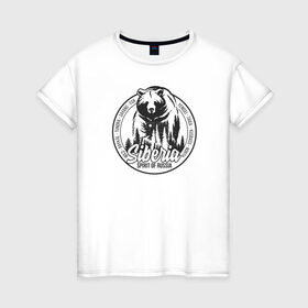 Женская футболка хлопок с принтом Сибирь. Дух России в Курске, 100% хлопок | прямой крой, круглый вырез горловины, длина до линии бедер, слегка спущенное плечо | горы | дикая природа | енисей | медведь | патриот | природа | россия | саяны | сибирь | тайга
