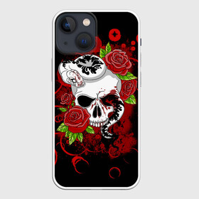 Чехол для iPhone 13 mini с принтом Череп и змея в Курске,  |  | rose | skull | snake | змей | змея | розочки | розы | цветы | череп | черепок | черепушка