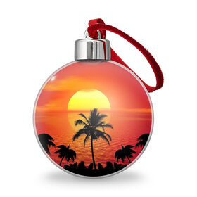 Ёлочный шар с принтом Пальмы на фоне моря в Курске, Пластик | Диаметр: 77 мм | summer | восход | гаваи | гавайская | закат | лето | море | океан | отдых | отпуск | пальма | пальмы | солнце | туризм | туристическая