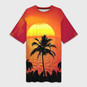 Платье-футболка 3D с принтом Пальмы на фоне моря в Курске,  |  | Тематика изображения на принте: summer | восход | гаваи | гавайская | закат | лето | море | океан | отдых | отпуск | пальма | пальмы | солнце | туризм | туристическая