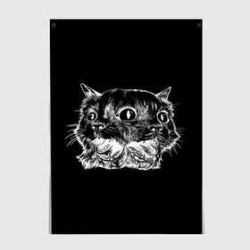 Постер с принтом Чокнутый кот в Курске, 100% бумага
 | бумага, плотность 150 мг. Матовая, но за счет высокого коэффициента гладкости имеет небольшой блеск и дает на свету блики, но в отличии от глянцевой бумаги не покрыта лаком | cat | белый | звери | кот | кошка | черный