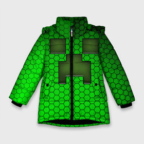 Зимняя куртка для девочек 3D с принтом Крипер из игры Minecraft в Курске, ткань верха — 100% полиэстер; подклад — 100% полиэстер, утеплитель — 100% полиэстер. | длина ниже бедра, удлиненная спинка, воротник стойка и отстегивающийся капюшон. Есть боковые карманы с листочкой на кнопках, утяжки по низу изделия и внутренний карман на молнии. 

Предусмотрены светоотражающий принт на спинке, радужный светоотражающий элемент на пуллере молнии и на резинке для утяжки. | mine | minecraft | зелёный крипер | игра | крипер | лицо крипера | майн | майнкрафт | моб из игры | мордочка крипера