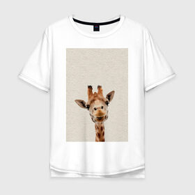 Мужская футболка хлопок Oversize с принтом жираф в Курске, 100% хлопок | свободный крой, круглый ворот, “спинка” длиннее передней части | Тематика изображения на принте: giraffe | zoo | африканский жираф | жираф | жираф из зоопарка | жирафик | зоопарк
