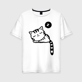 Женская футболка хлопок Oversize с принтом Спящий кот в Курске, 100% хлопок | свободный крой, круглый ворот, спущенный рукав, длина до линии бедер
 | белый котенок | кот | котенок | коты | котята | кошечка | кошка | кошки | милые котята | милый котенок | няшки | спящий кот