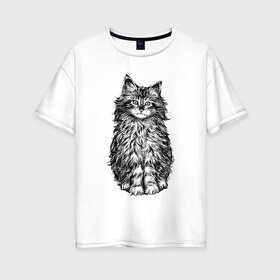 Женская футболка хлопок Oversize с принтом Пушистый котенок в Курске, 100% хлопок | свободный крой, круглый ворот, спущенный рукав, длина до линии бедер
 | белый котенок | кот | котенок | коты | котята | кошечка | кошка | кошки | милые котята | милый котенок | няшки | пушистый котенок
