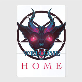 Магнитный плакат 2Х3 с принтом Welcome home в Курске, Полимерный материал с магнитным слоем | 6 деталей размером 9*9 см | demon | devil | hell | home | welcome | готика | демон | дьявол | кот | надпись | пентаграмма | рога | сфинкс | черт