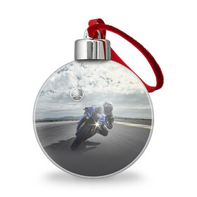 Ёлочный шар с принтом Yamaha в Курске, Пластик | Диаметр: 77 мм | Тематика изображения на принте: clouds | helmet | motorcycle | racer | road | route | sky | speed | yamaha | гонщик | дорога | мотоцикл | небо | облака | скорость | трасса | шлем
