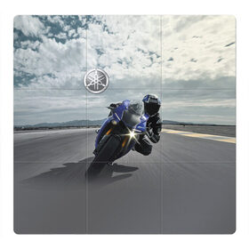 Магнитный плакат 3Х3 с принтом Yamaha в Курске, Полимерный материал с магнитным слоем | 9 деталей размером 9*9 см | Тематика изображения на принте: clouds | helmet | motorcycle | racer | road | route | sky | speed | yamaha | гонщик | дорога | мотоцикл | небо | облака | скорость | трасса | шлем