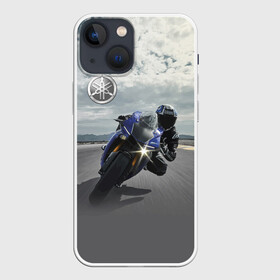 Чехол для iPhone 13 mini с принтом Yamaha в Курске,  |  | clouds | helmet | motorcycle | racer | road | route | sky | speed | yamaha | гонщик | дорога | мотоцикл | небо | облака | скорость | трасса | шлем