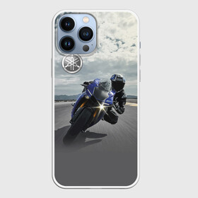 Чехол для iPhone 13 Pro Max с принтом Yamaha в Курске,  |  | Тематика изображения на принте: clouds | helmet | motorcycle | racer | road | route | sky | speed | yamaha | гонщик | дорога | мотоцикл | небо | облака | скорость | трасса | шлем