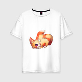 Женская футболка хлопок Oversize с принтом Хитрый лисёнок в Курске, 100% хлопок | свободный крой, круглый ворот, спущенный рукав, длина до линии бедер
 | арт | лис | лиса | лисёнок | огненный | рисунок | рыжий | хитрый