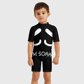 Детский купальный костюм 3D с принтом Sorry not sorry в Курске, Полиэстер 85%, Спандекс 15% | застежка на молнии на спине | Тематика изображения на принте: 