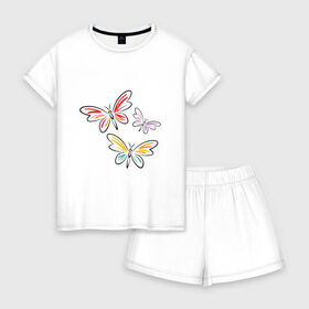Женская пижама с шортиками хлопок с принтом Бабочки в Курске, 100% хлопок | футболка прямого кроя, шорты свободные с широкой мягкой резинкой | бабочки | девушкам | полет