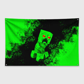 Флаг-баннер с принтом MINECRAFT CREEPER в Курске, 100% полиэстер | размер 67 х 109 см, плотность ткани — 95 г/м2; по краям флага есть четыре люверса для крепления | creeper | game | minecraft | блоки | игра | квадраты | компьютерная | крипер | криппер | майнкрафт | огонь