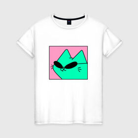 Женская футболка хлопок с принтом Кот в очках в Курске, 100% хлопок | прямой крой, круглый вырез горловины, длина до линии бедер, слегка спущенное плечо | иллюстрация | кот | мем | мемы | рисунок | смешно | современно