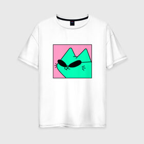 Женская футболка хлопок Oversize с принтом Кот в очках в Курске, 100% хлопок | свободный крой, круглый ворот, спущенный рукав, длина до линии бедер
 | иллюстрация | кот | мем | мемы | рисунок | смешно | современно