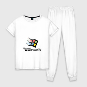 Женская пижама хлопок с принтом Windows 98 в Курске, 100% хлопок | брюки и футболка прямого кроя, без карманов, на брюках мягкая резинка на поясе и по низу штанин | microsoft | windows | windows98 | виндовс | майкрософт